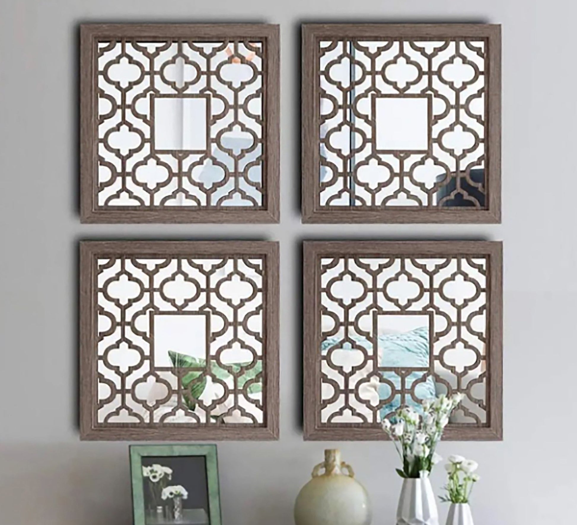 4 - Piece Hollow Wood Mirror Set - Vitrine Furniture - Décor