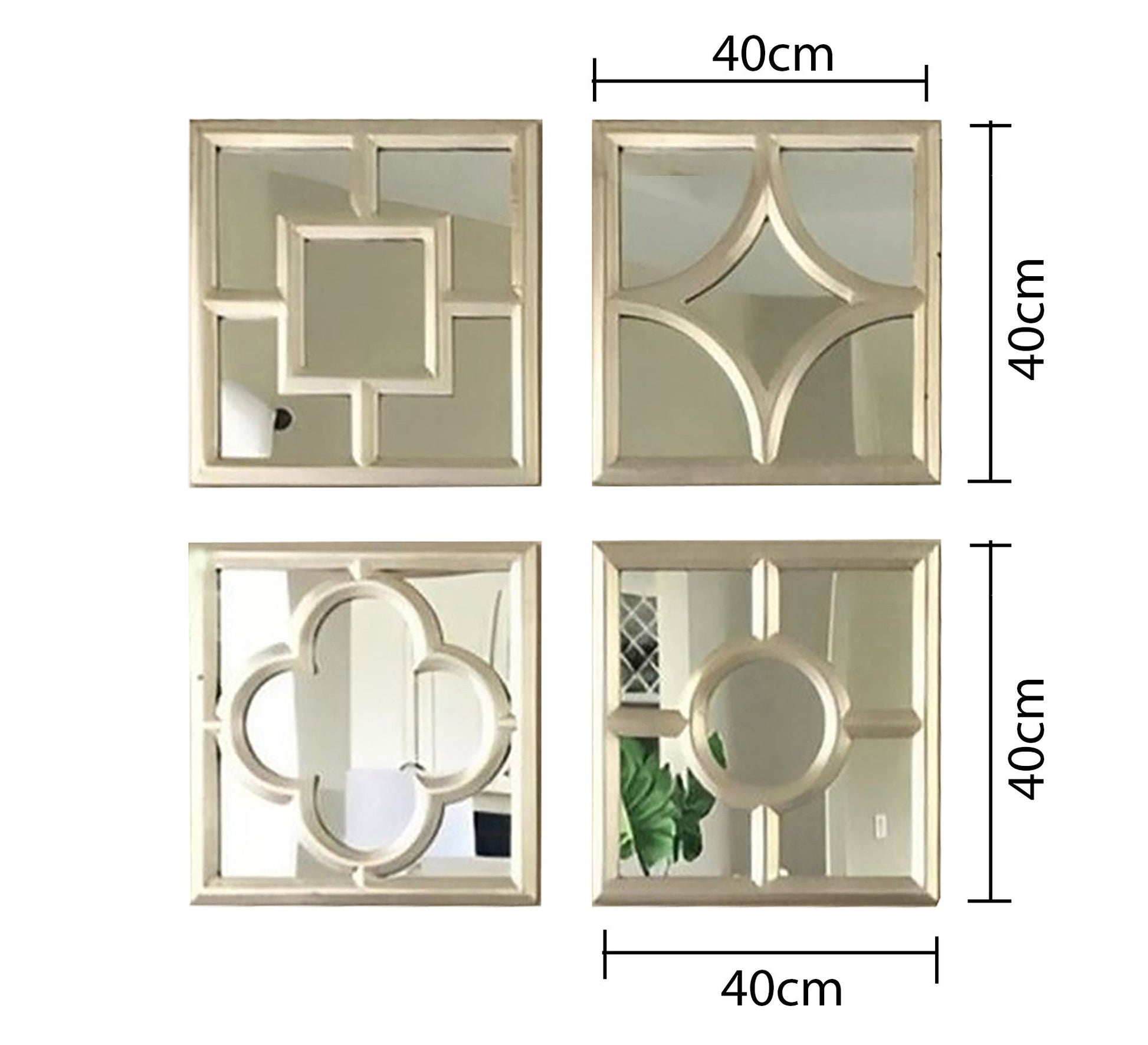 4 - Piece Wall Mirrors with Elegant Wooden Frames - Vitrine Furniture - Décor