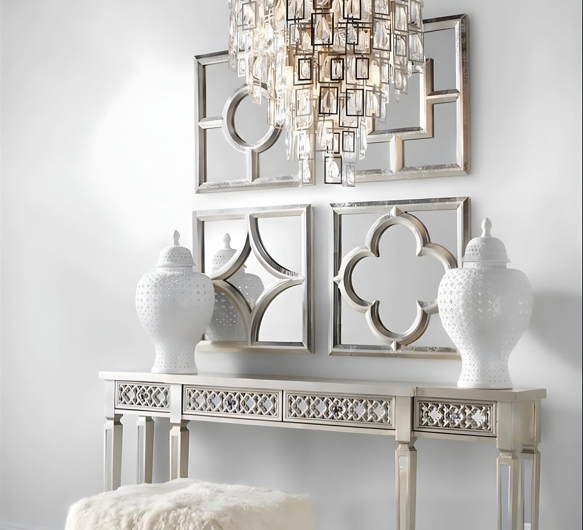 4 - Piece Wall Mirrors with Elegant Wooden Frames - Vitrine Furniture - Décor