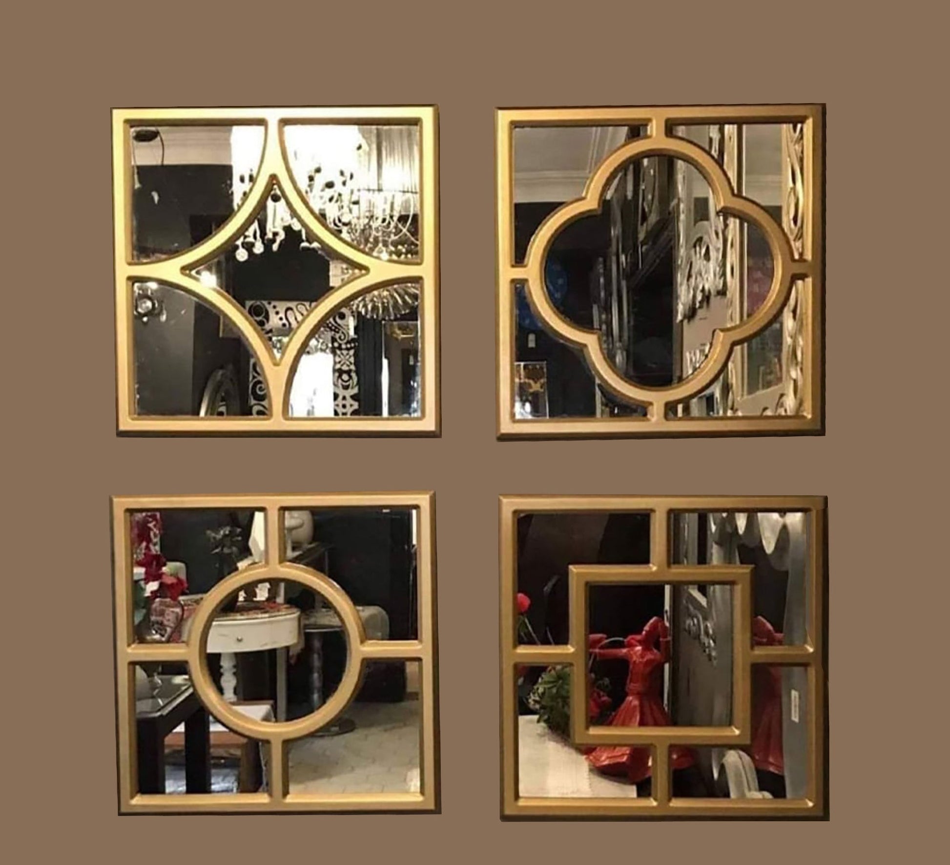 4 - Piece Wall Mirrors with Elegant Wooden Frames - Vitrine Furniture - Décor