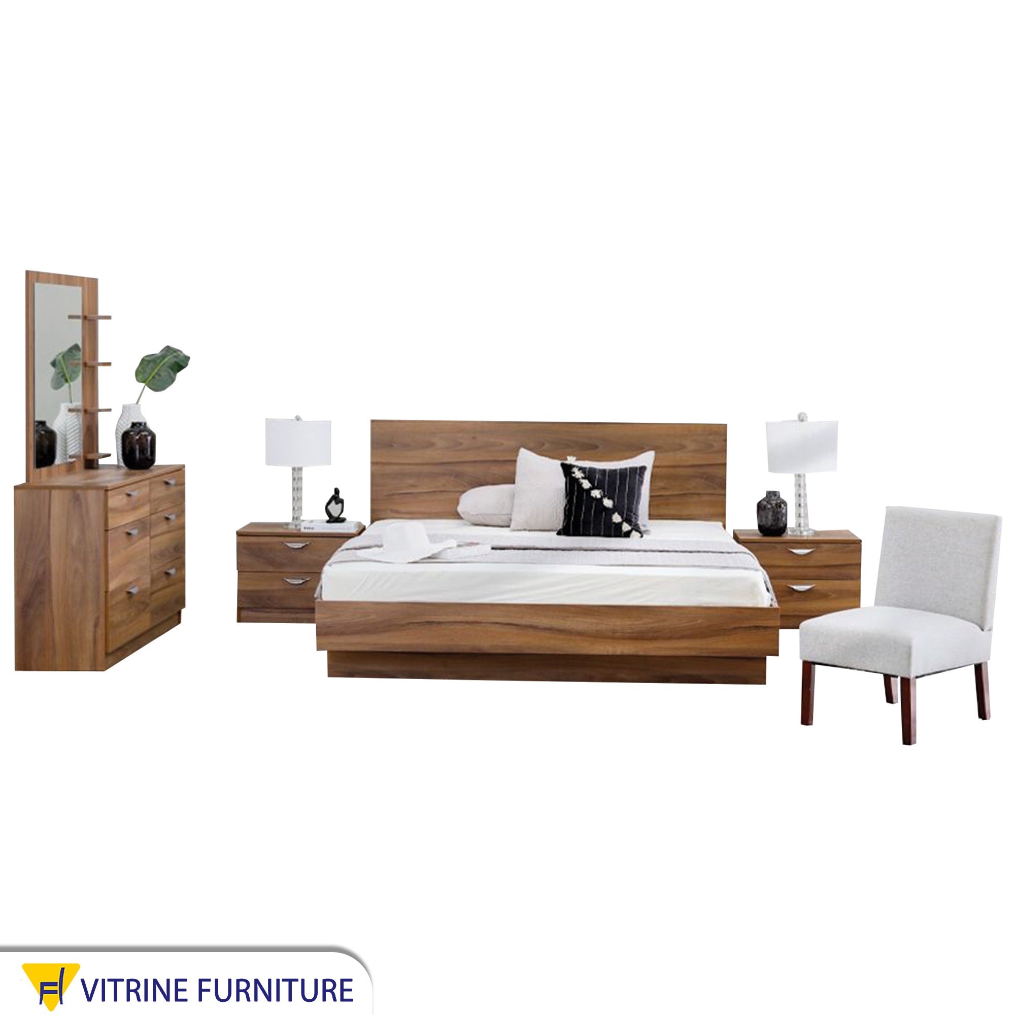 Master bedroom in luxurious wooden brown