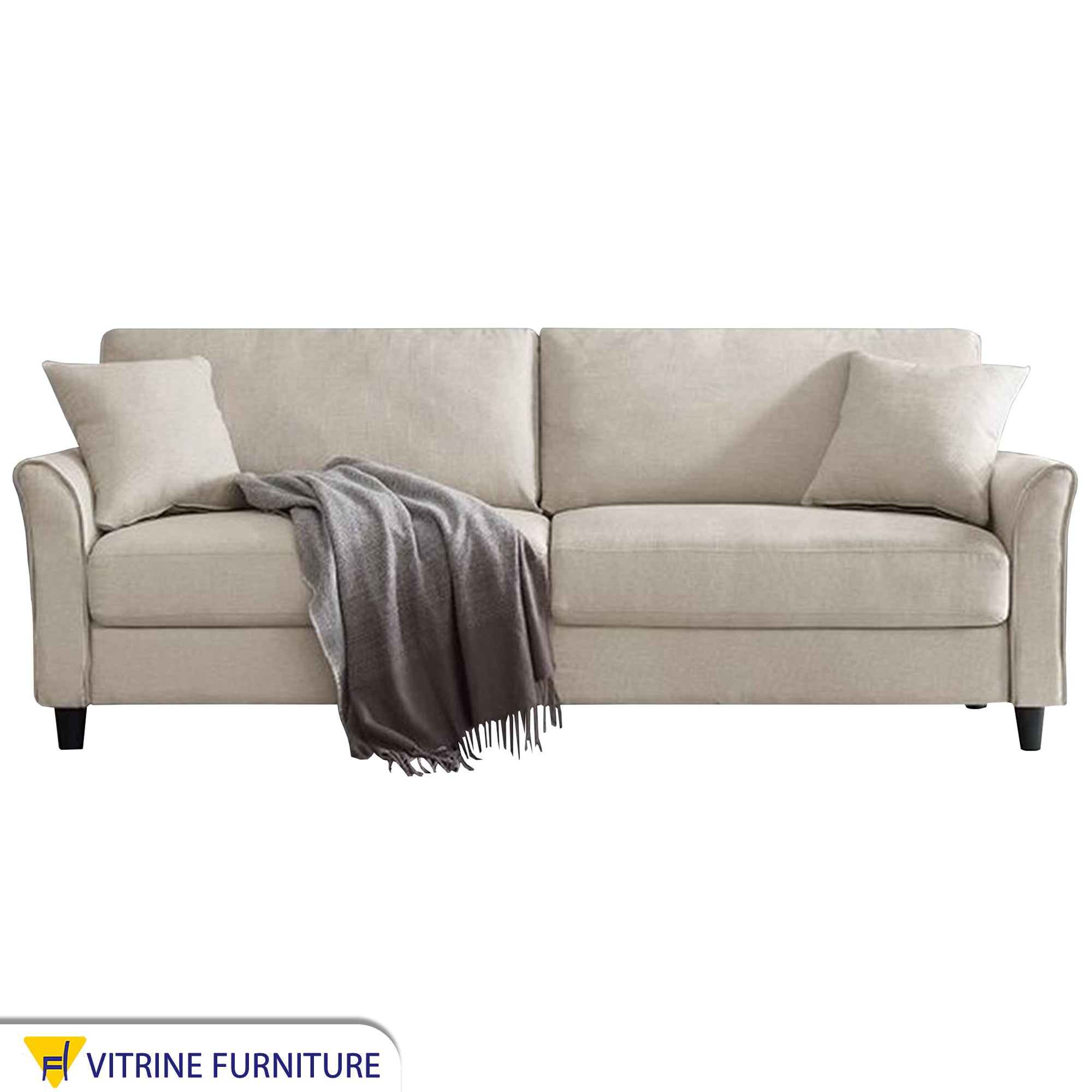 A double sofa with short legs