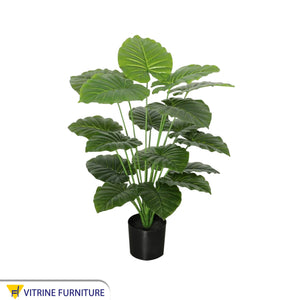 Artificial plant pot made of plastic and leather in black