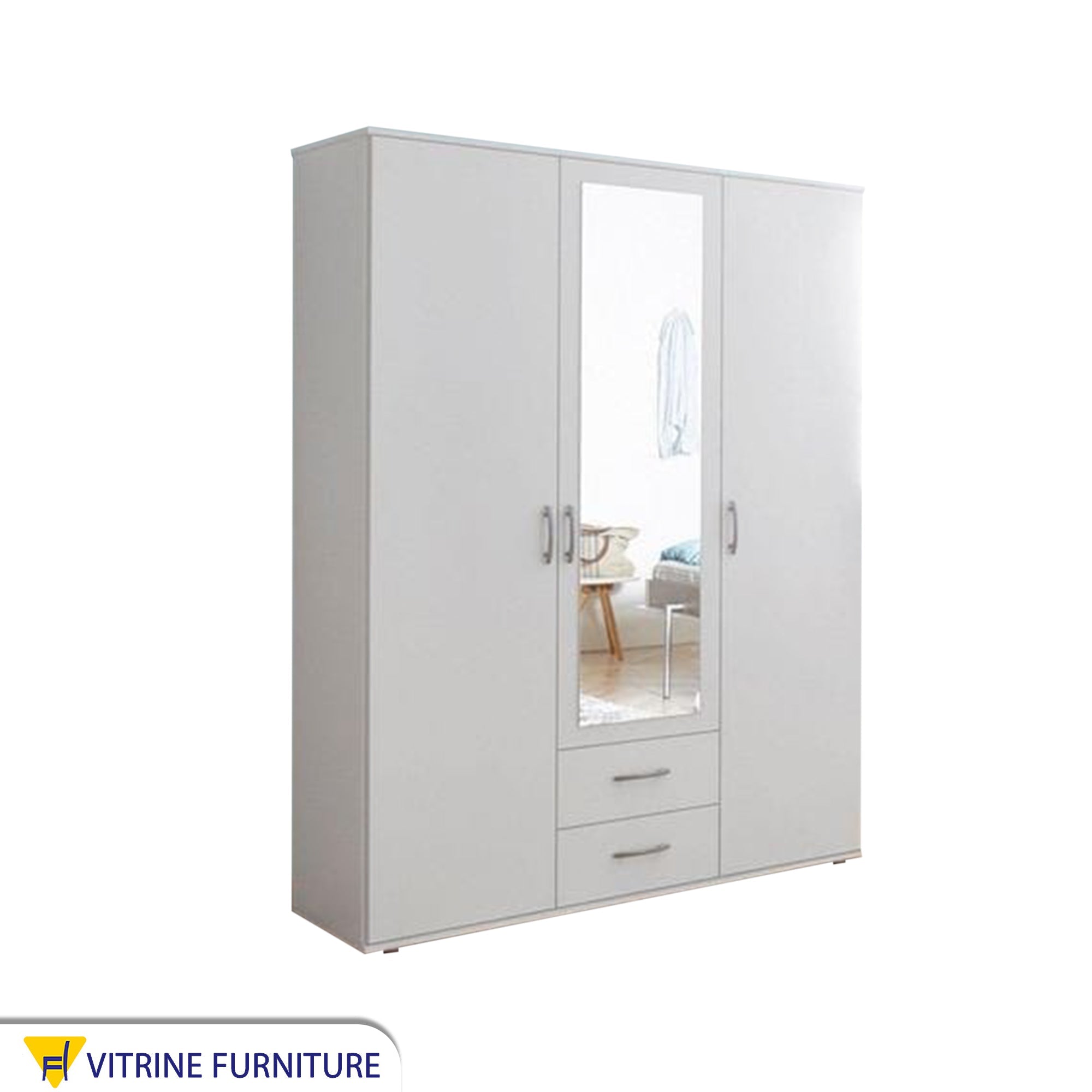 White cupboard with silver handle