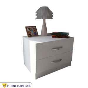 White nightstand with two drawers