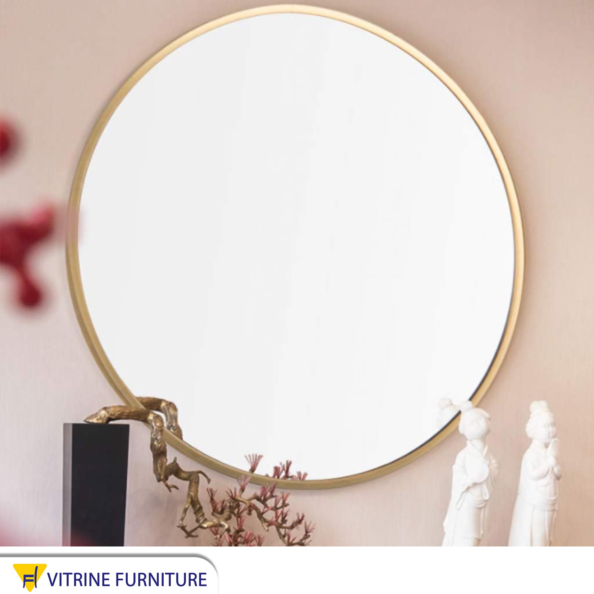 70cm Golden Wood Frame Mirror - Vitrine Furniture - Mirrors
