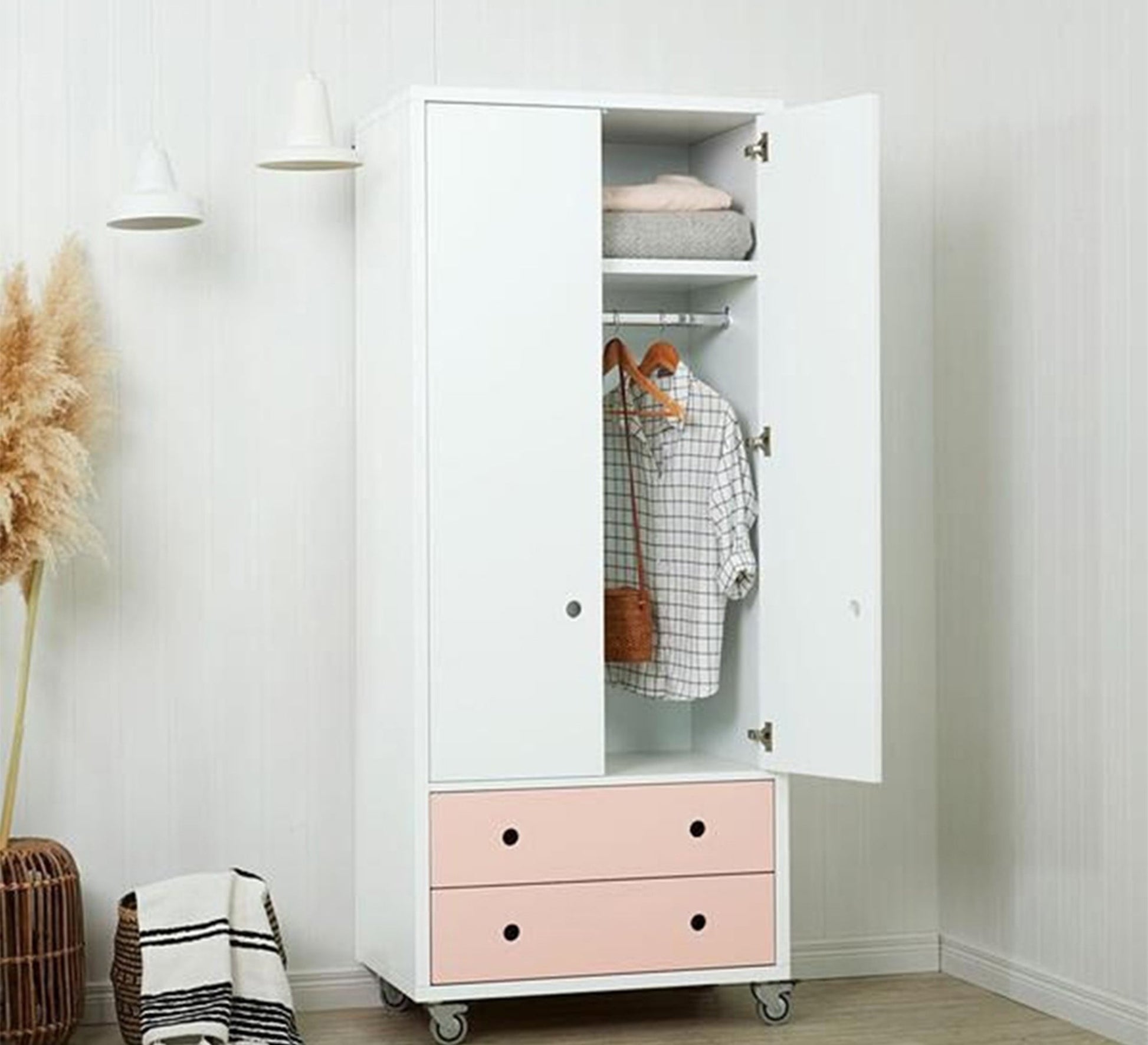 80's white dresser with two fuchsia drawers - Vitrine Furniture - Furniture