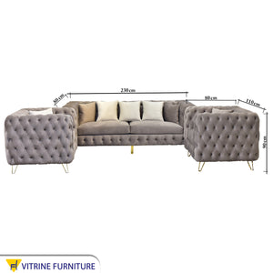 Fully capotain grey living room with golden legs