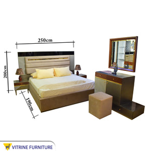 Beige brown bedroom with half height mirrored wardrobe