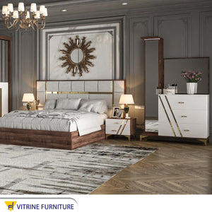 brown wood, white La Vista bedroom