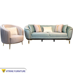 Nola Living room with high circular armrests topped with gold legs