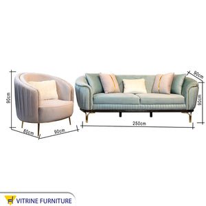Nola Living room with high circular armrests topped with gold legs