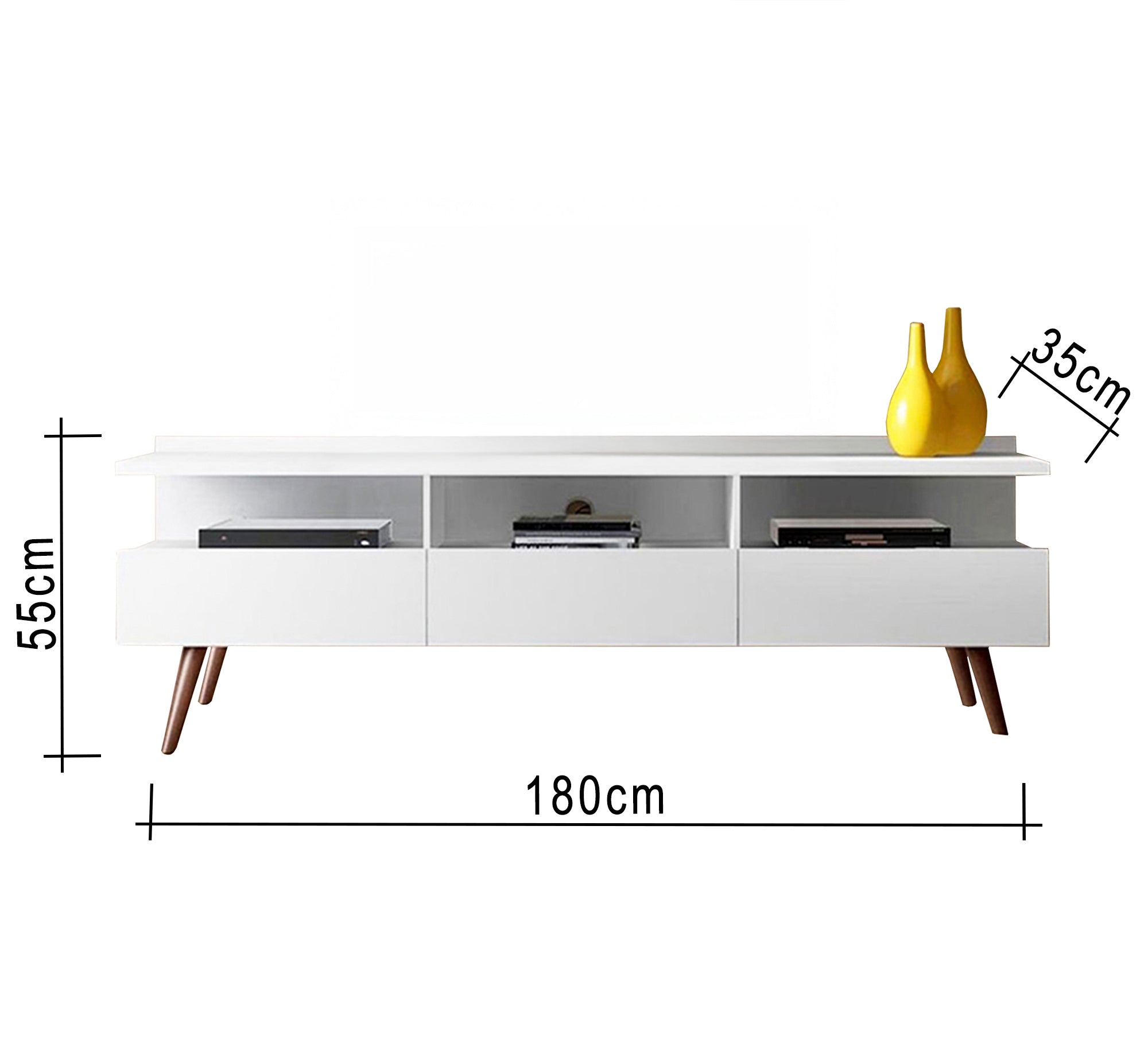 Elegance White TV Unit: Chic Slanted Legs, Sleek Design
