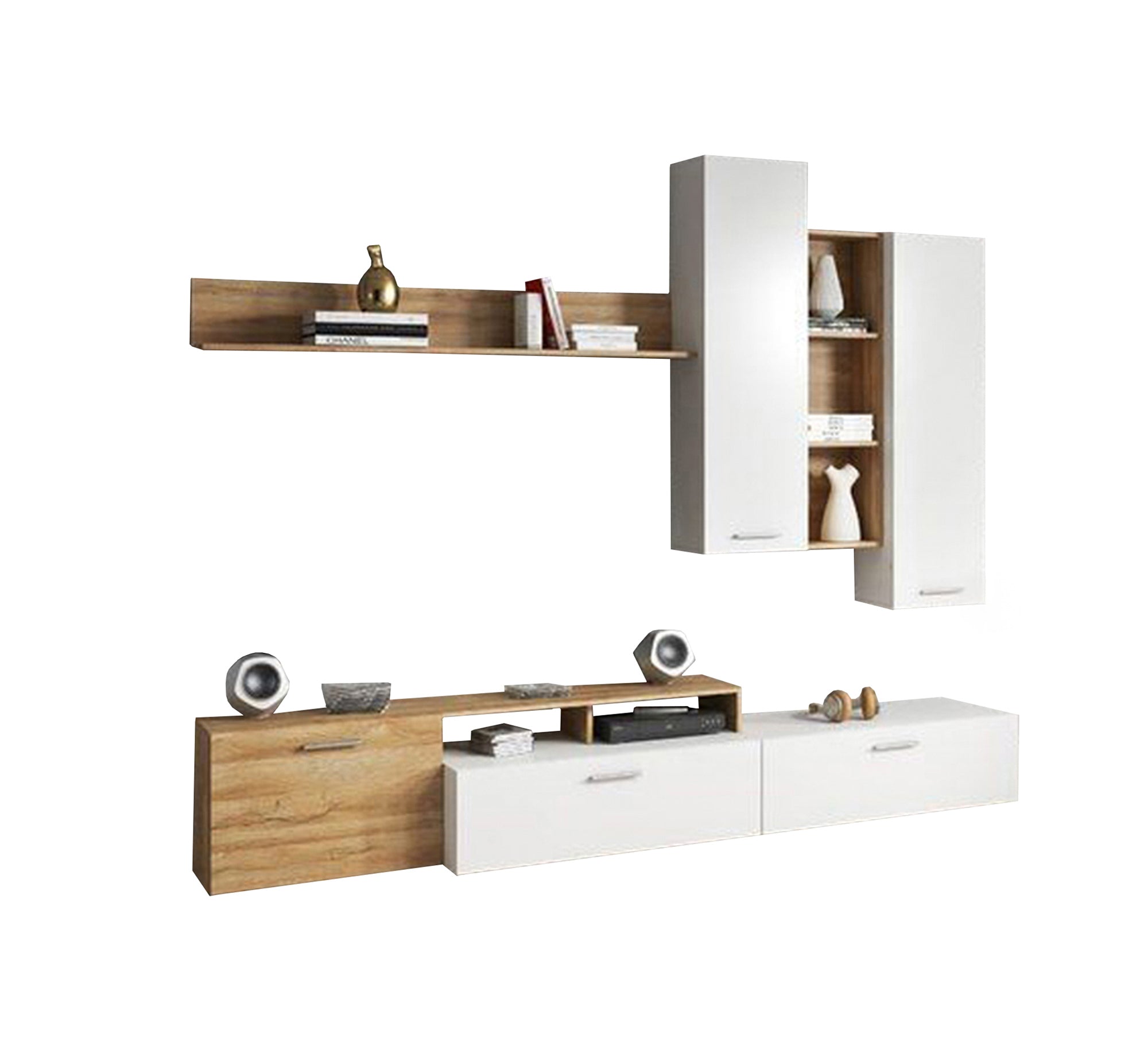 Sleek Style TV Unit: Elegant, Minimalist, White Two-Piece Design