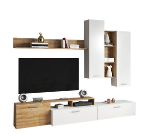 Sleek Style TV Unit: Elegant, Minimalist, White Two-Piece Design