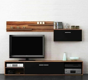 TV Table Sleek Black and Warm Brown Finish