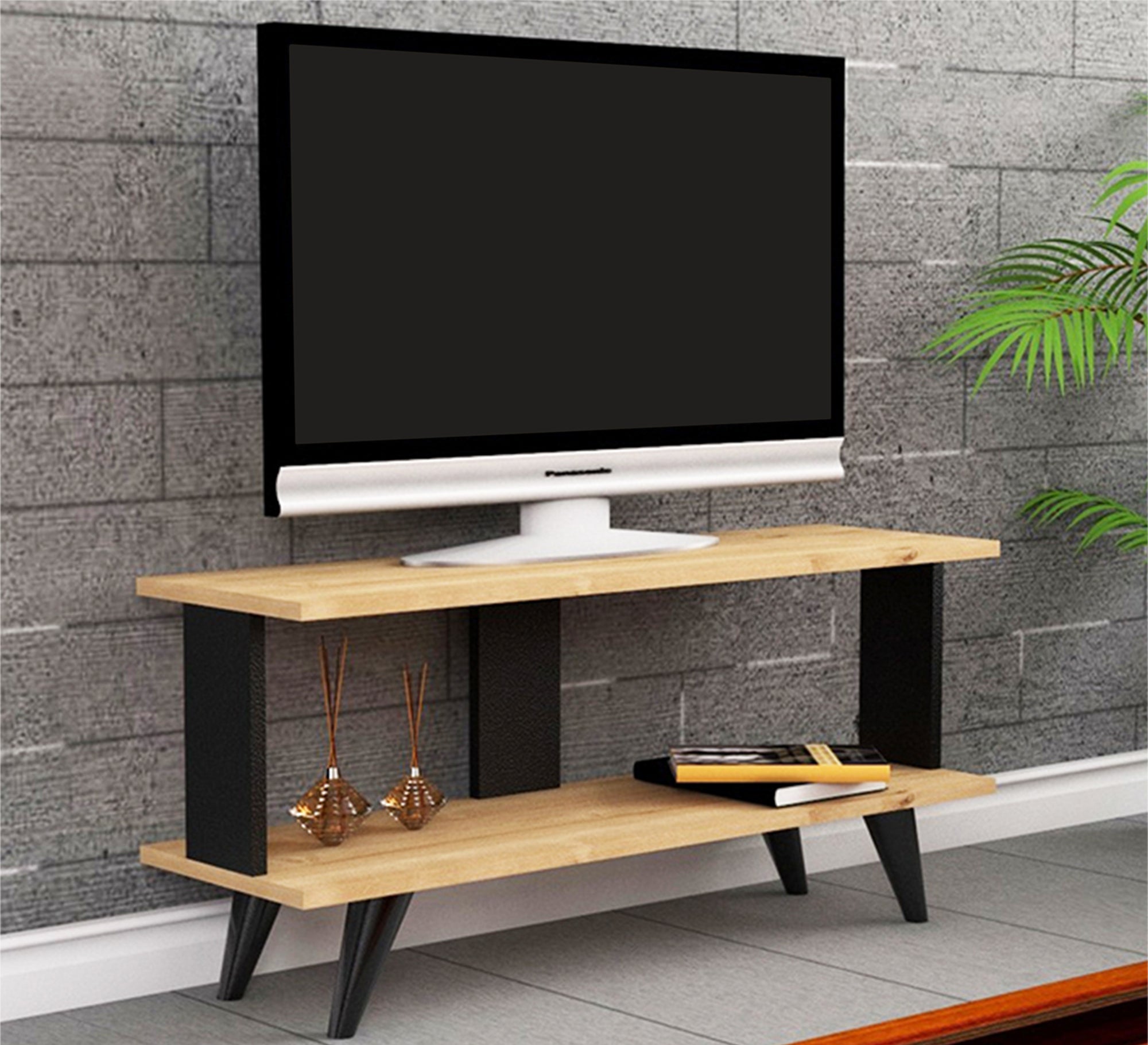 Trendy Black & Beige TV Table, Modern & Sleek