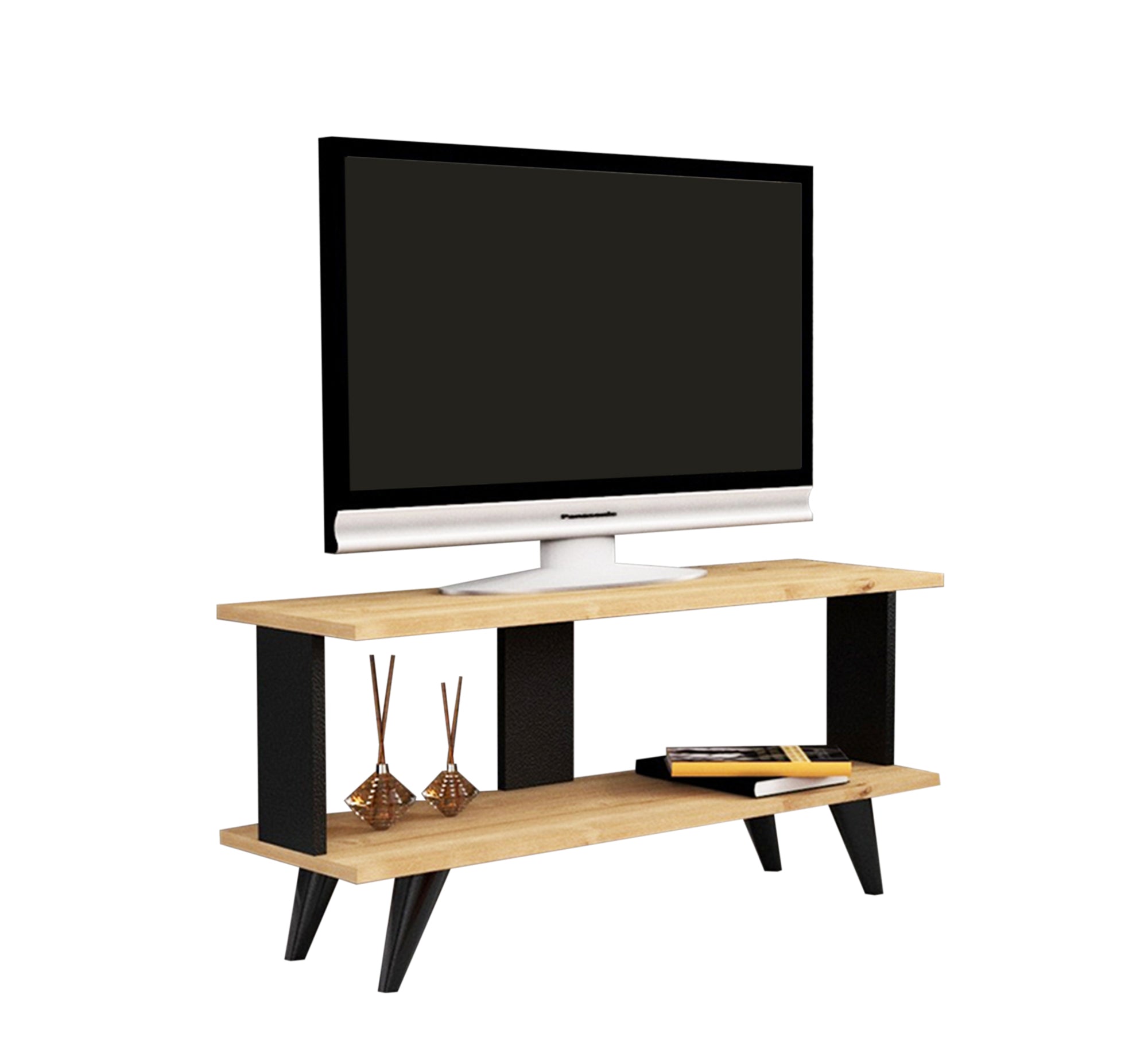 Trendy Black & Beige TV Table, Modern & Sleek