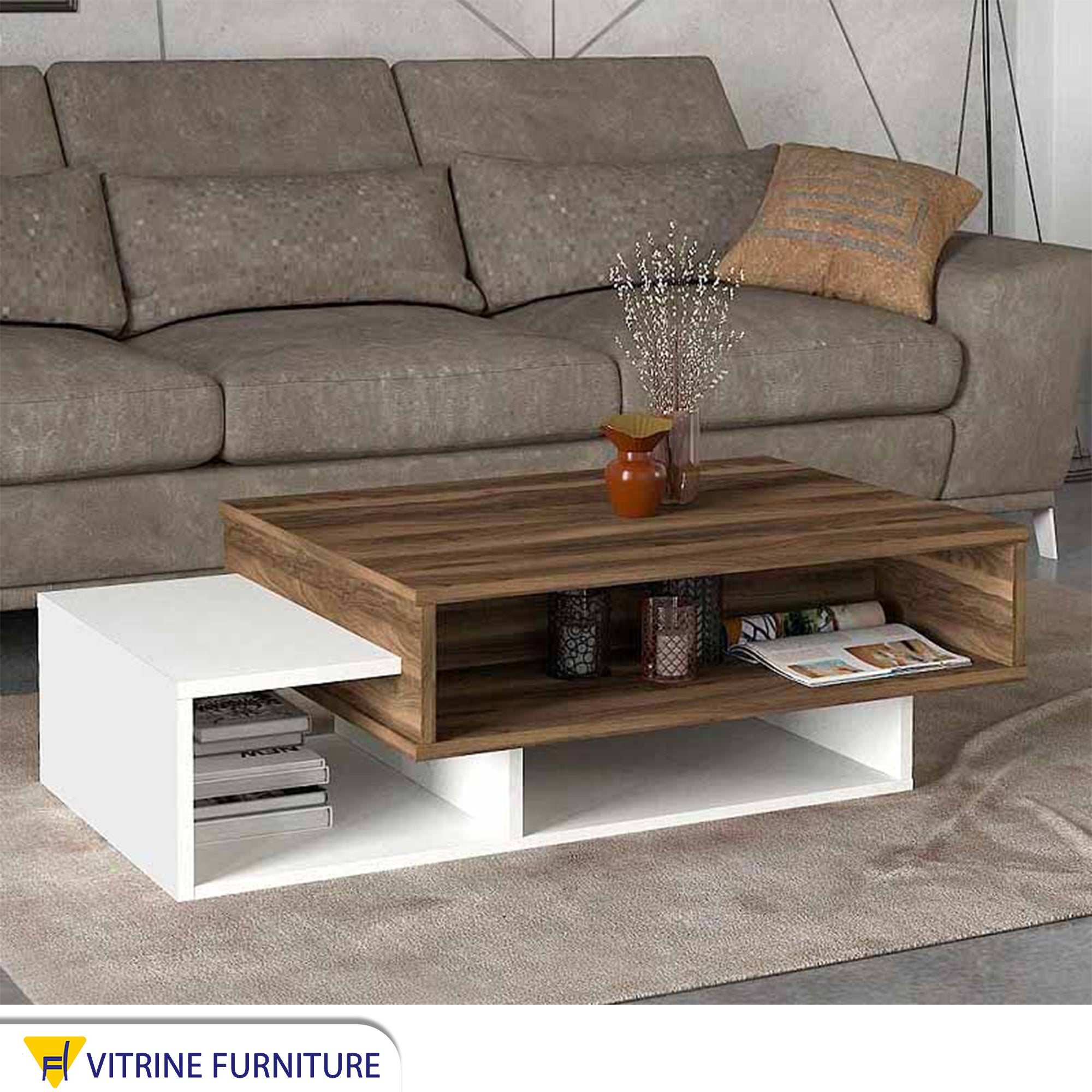 White and brown living coffee table