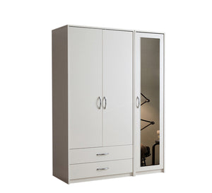 3-Door Cupboard: Sleek White Mirrored Elegance