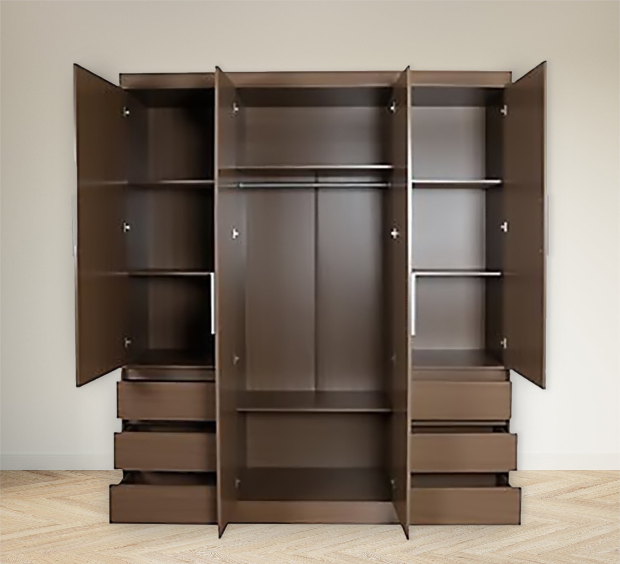 Brown Four-Door Wardrobe: Stylish & Spacious Design