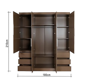 Brown Four-Door Wardrobe: Stylish & Spacious Design