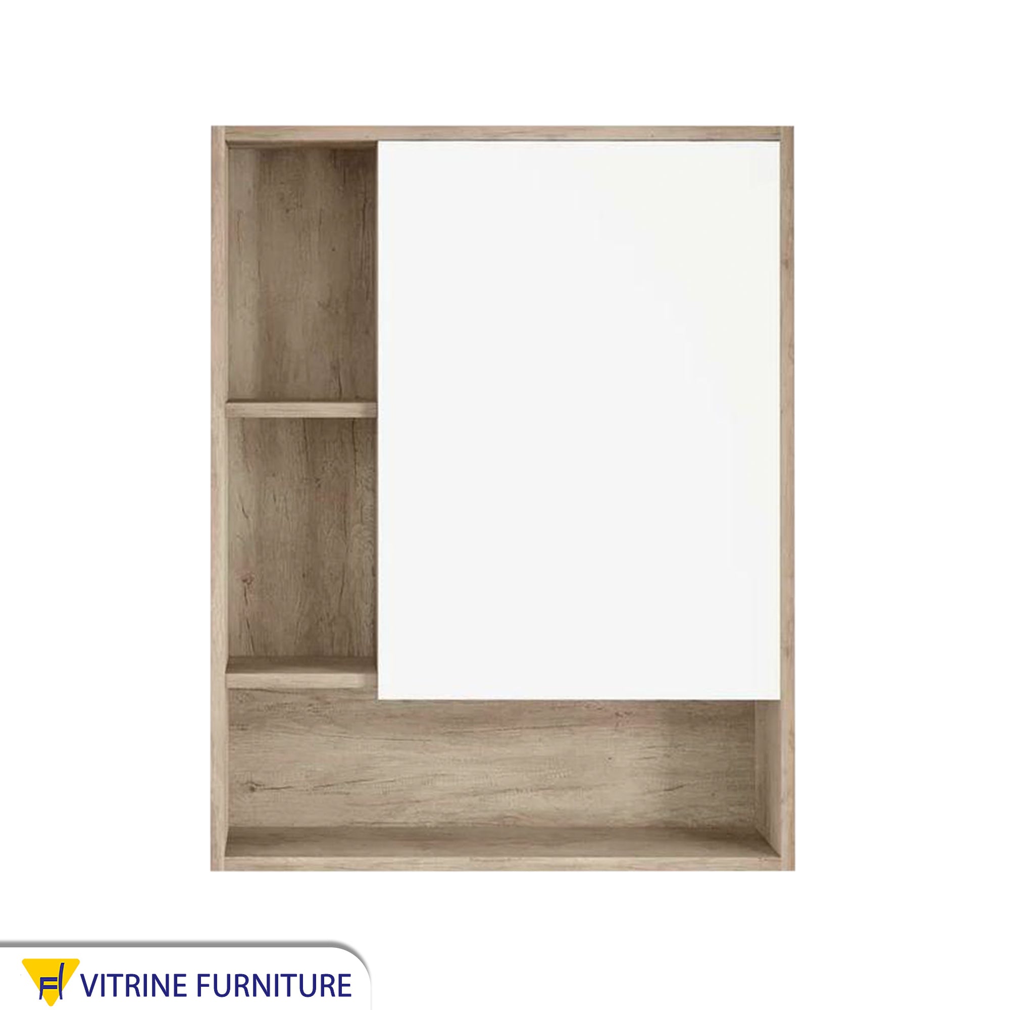 A pharmacy cabinet for the bathroom with a mirrored door and two side shelves