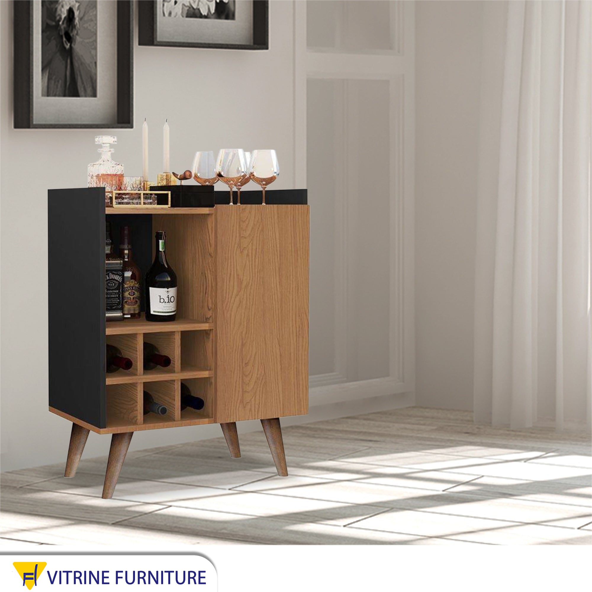 Beige Coffee Corner with black sides and four raised legs