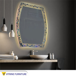 Oval shapede with line edges graphical LED mirror