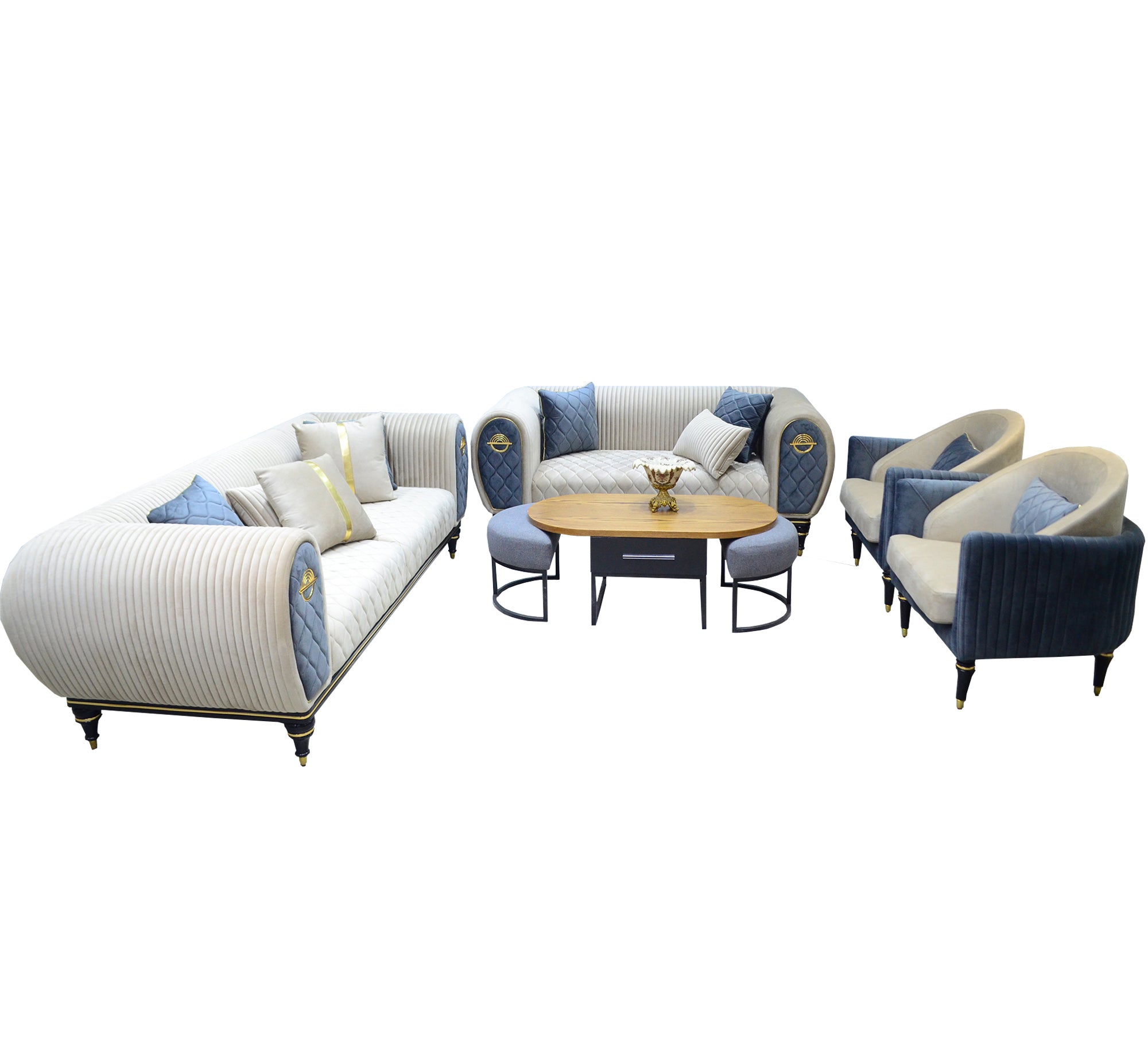 Sofa Set with Inflated Armrests & Circular Back