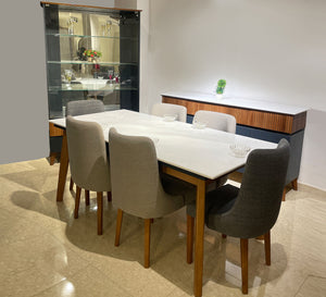 Blue and brown dining room