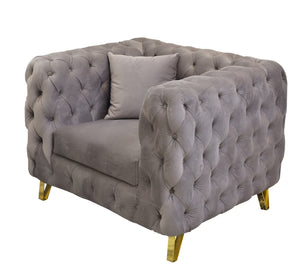 Fully capotain grey living room with golden legs