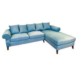 sky blue L shape living room Corner