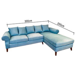 sky blue L shape living room Corner