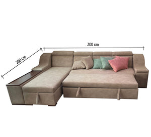 beige L-shaped corner bed and  chaise longue