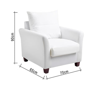 White armchair with high back and sturdy wooden legs