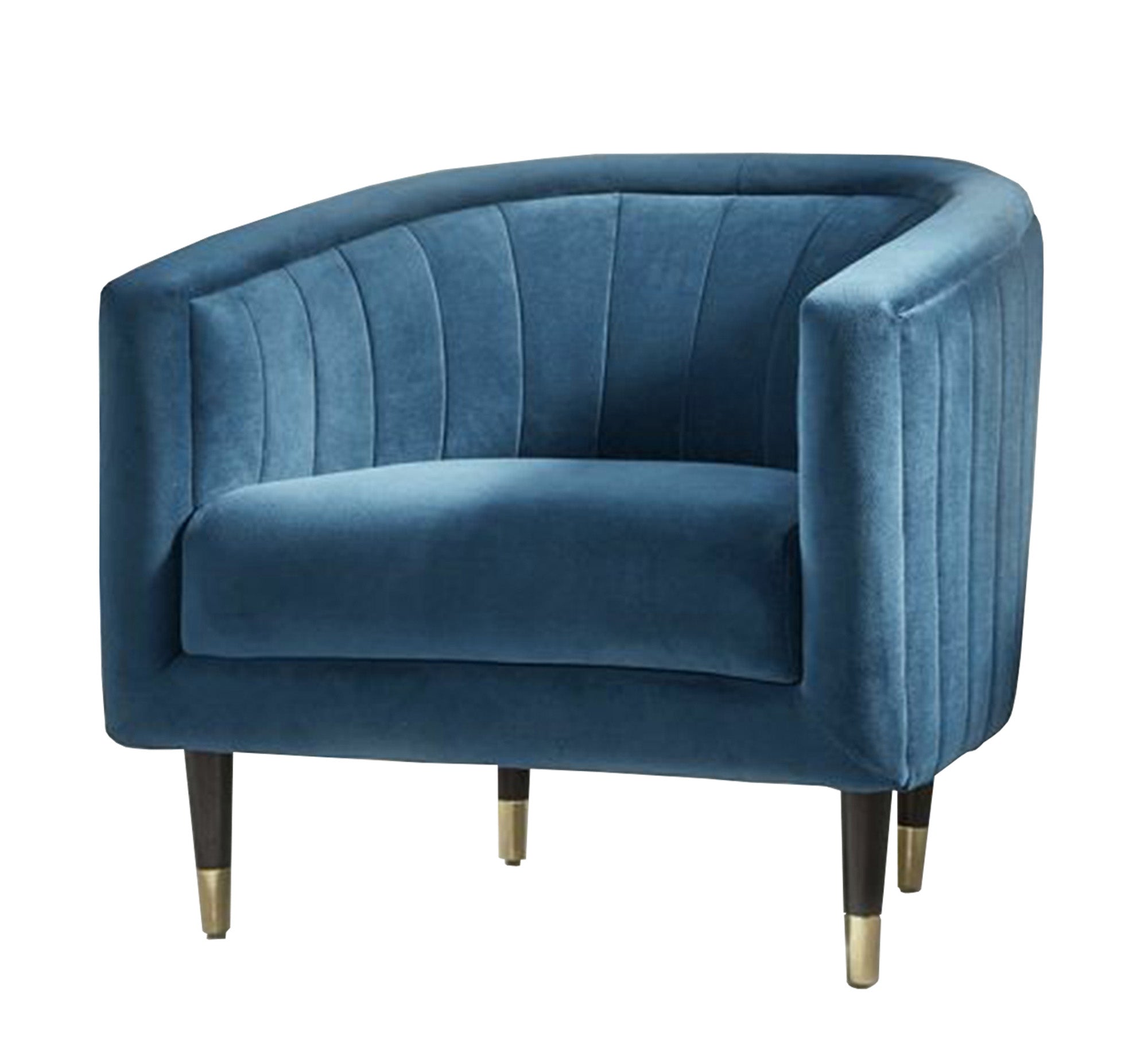 A blue floral chair with longitudinal stitching from the inside and outside