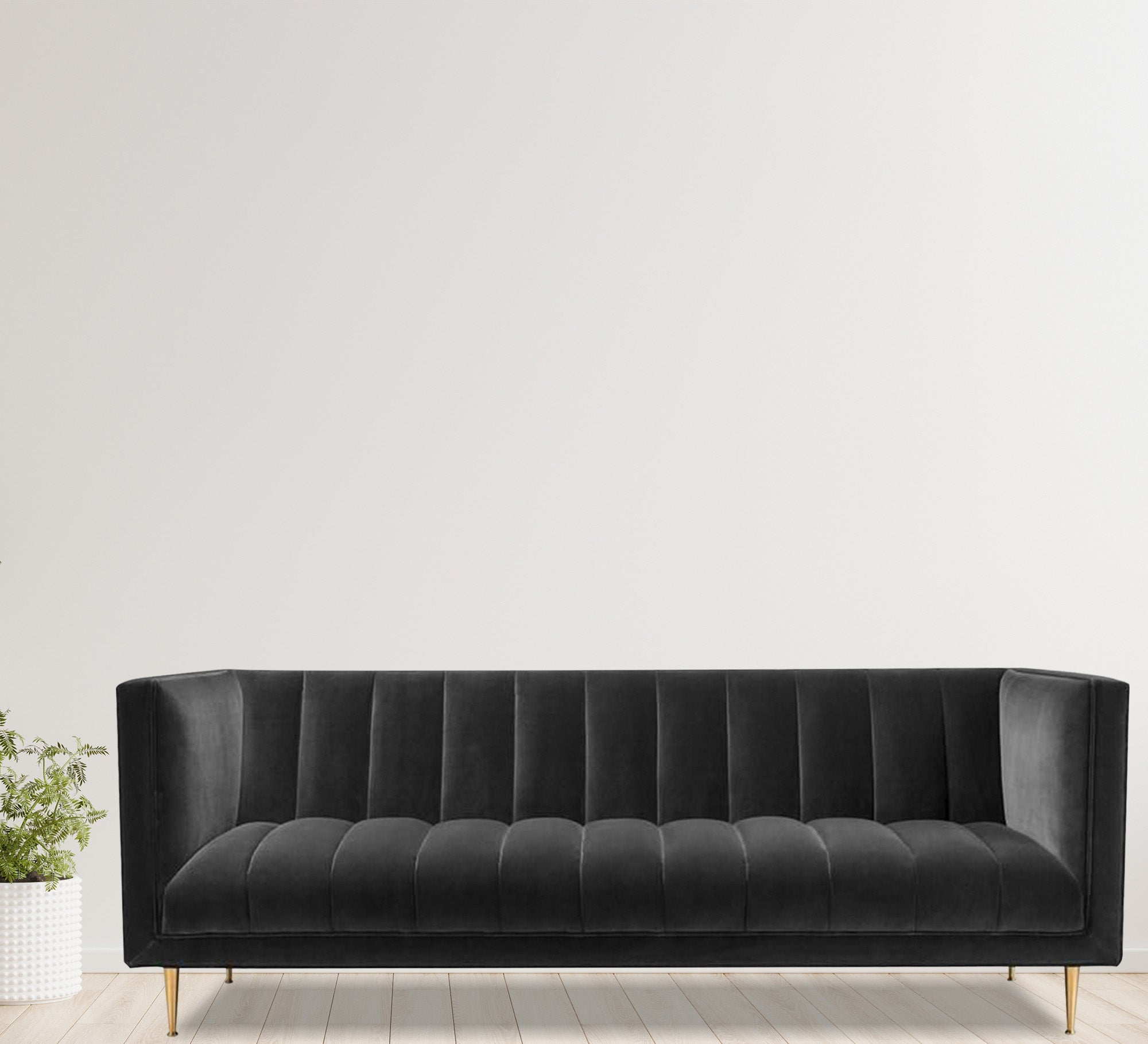 Black sofa with capotonian stripes