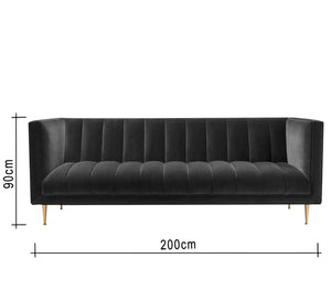 Black sofa with capotonian stripes