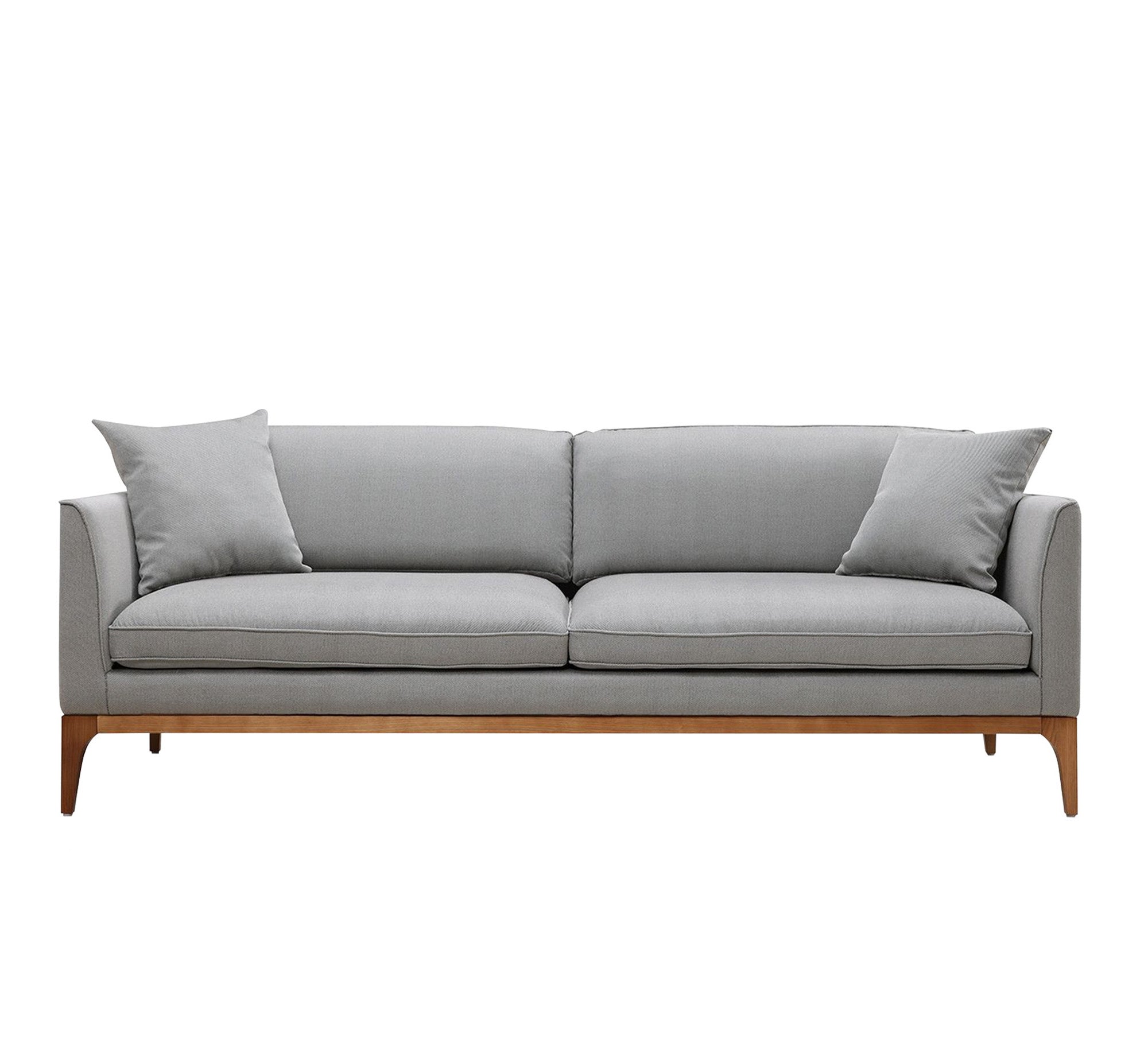 Gray sofa with high wooden legs