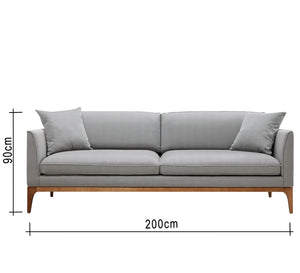 Gray sofa with high wooden legs