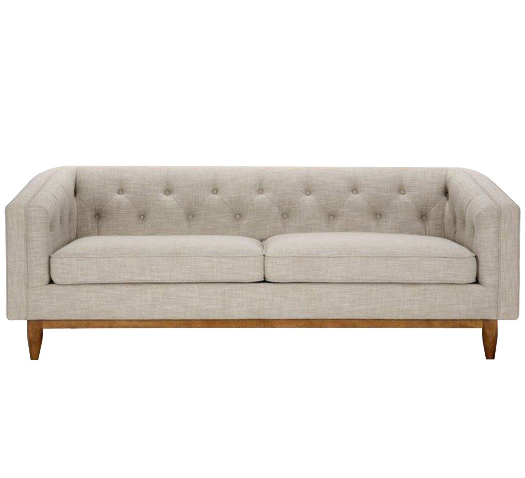 A beige sofa with capotonite grains, with armrests and backrest