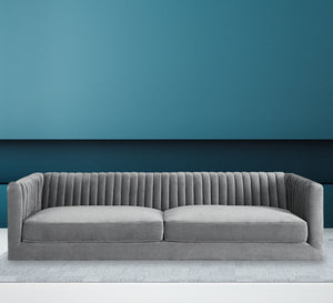 Gray sofa with folded backrest