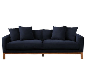 Navy sofa with short wooden legs