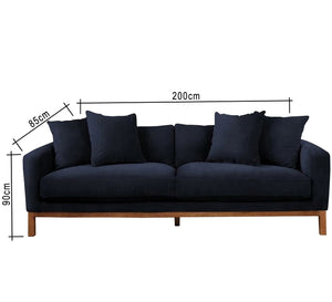 Navy sofa with short wooden legs