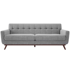 Gray sofa with slanted wooden legs