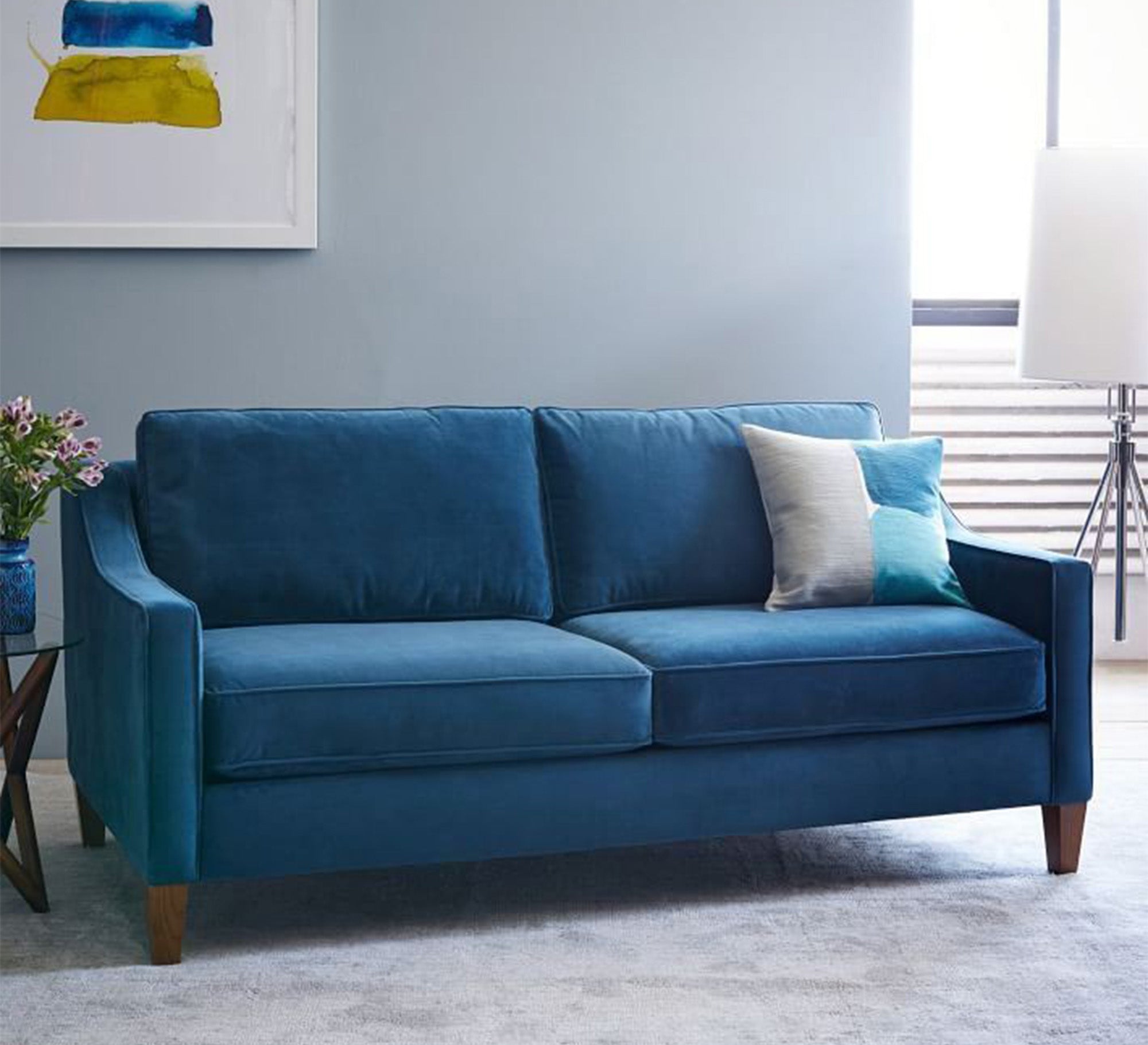 Elegant blue living room sofa