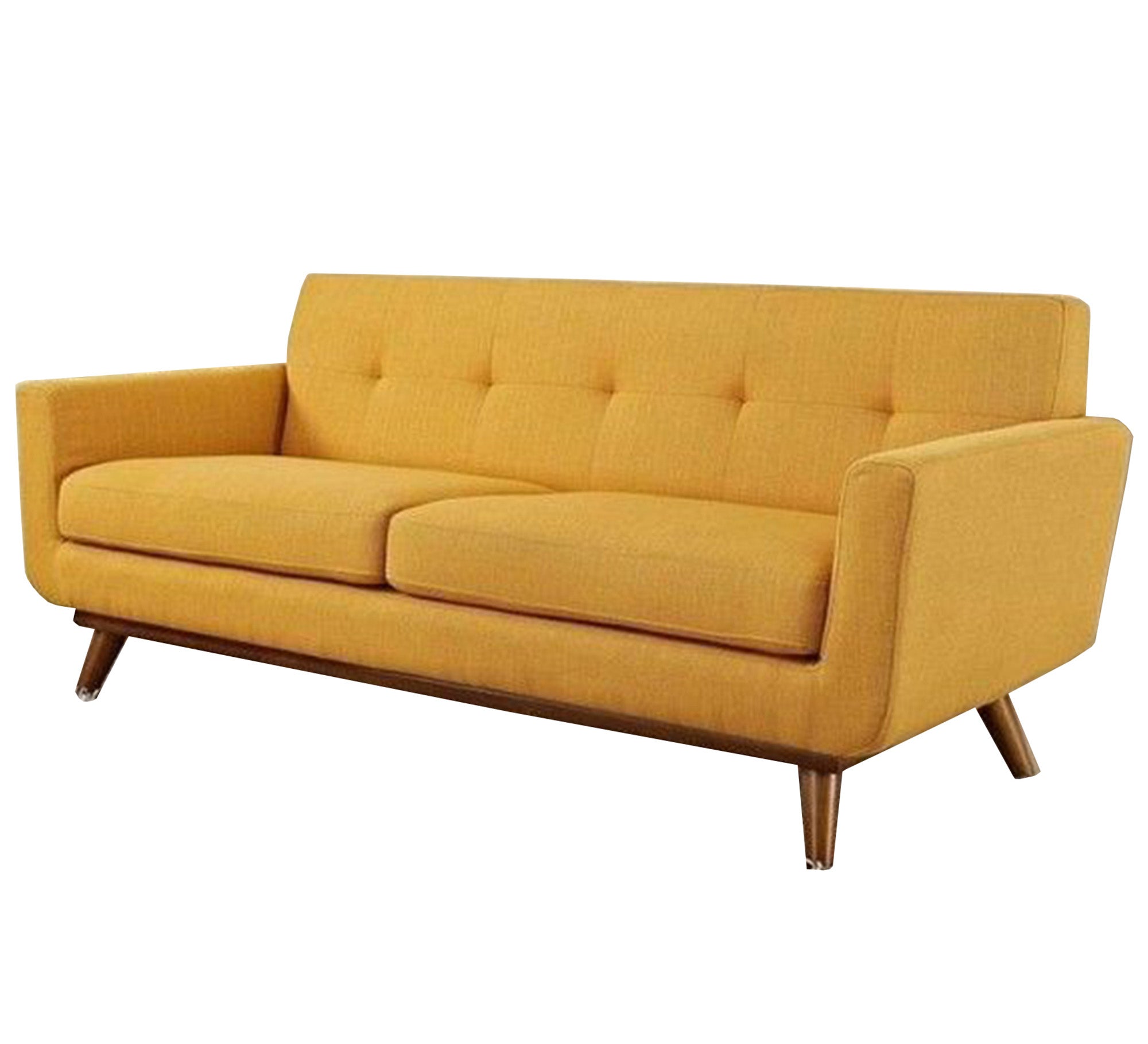 Camel yellow sofa with slanted legs