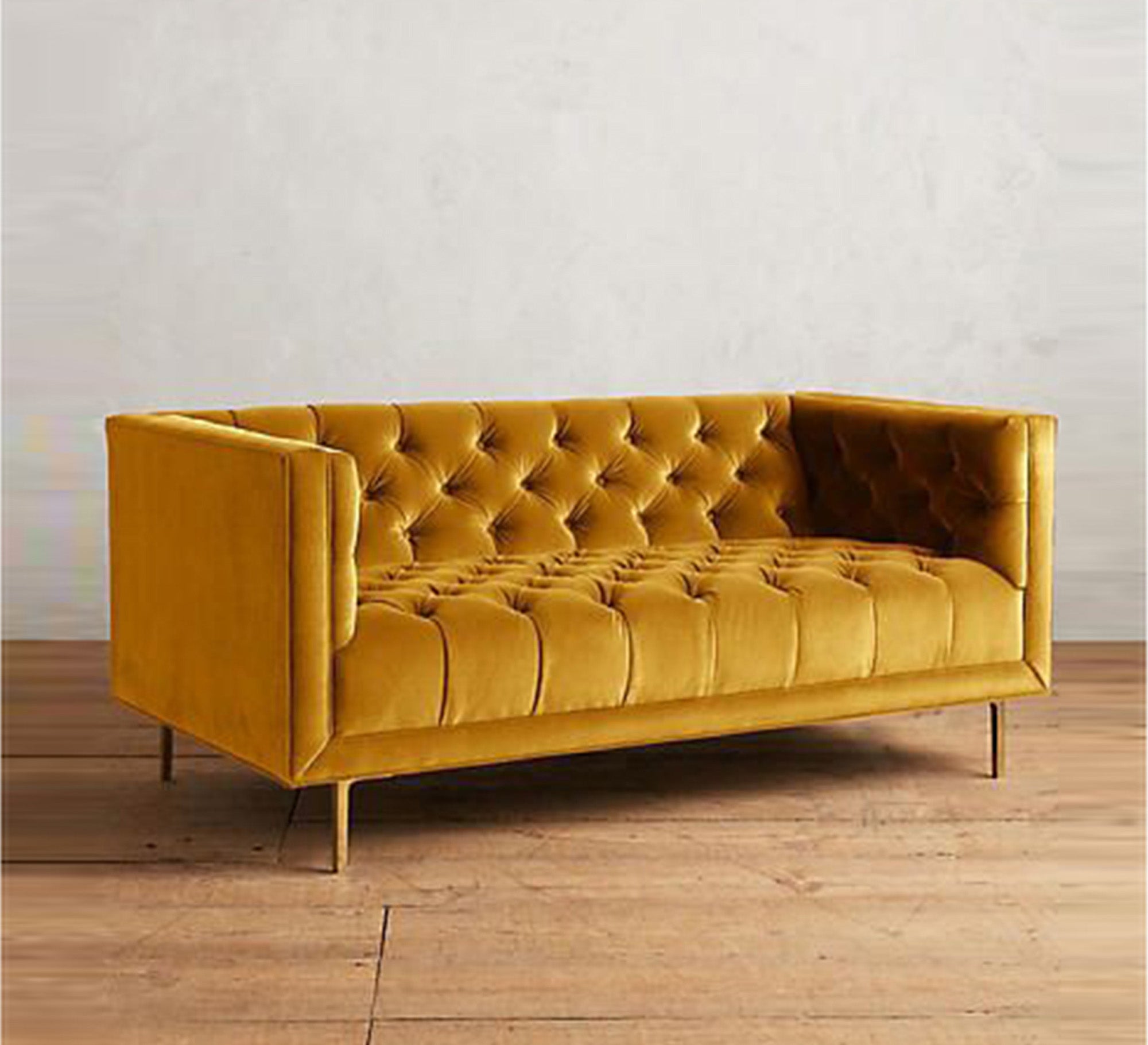 A yellow sofa with capotonite grains from the inside