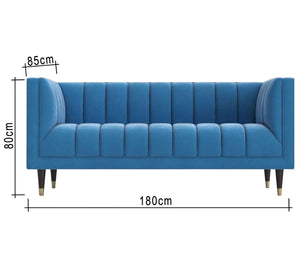 Blue Sofa: Recessed Lines for Modern Elegance